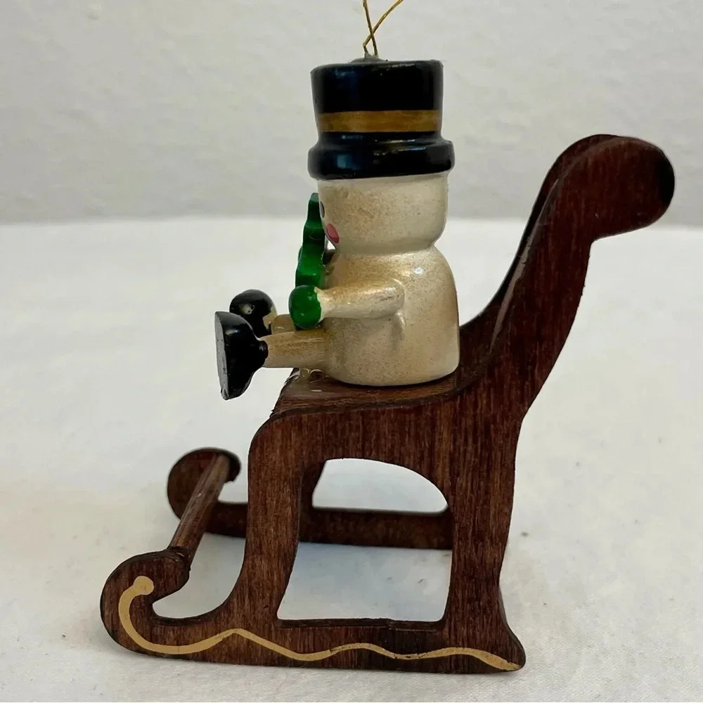 Vintage Russ Country Antique Ornament Snowman On Rocking Chair Style # BX 2057.